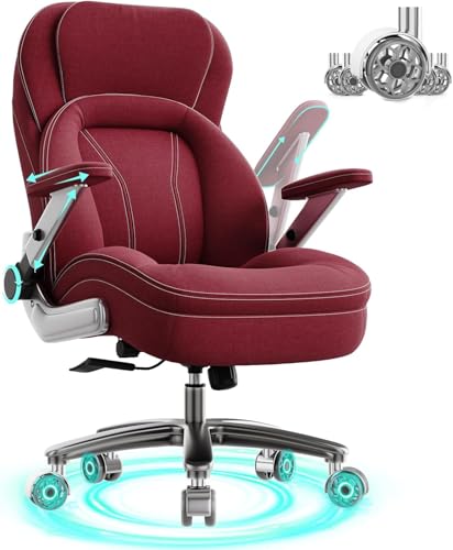 Image of Big and Tall Office Chair, 600lbs Heavy Duty Desk Chair with 5D Arms, Adjustable Lumbar Support & Height, Tilt Function, Fabric High Back Ergonomic Executive Computer Chair with 3'' Casters
