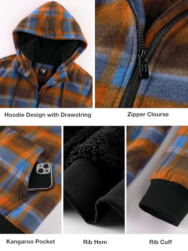 ZITY Hoodies for Men Flannel Fleece Sweatshirt Plaid Zip Sherpa Lined Coat - image 5