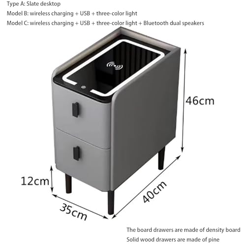 Holzbett Tisch mit Bluetooth Audio und Ladestation Smart Design mit zwei Schubladen Dunkel Grau Finish Multifunktional und stilvoll 25cm breit