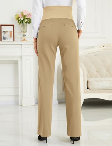 Image of PACBREEZE Women's Maternity Pants for Work Over-Bump Pregnancy Casual Stretchy Straight Dress Pants with Pockets