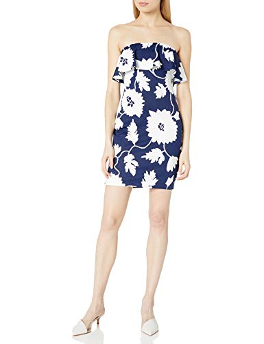 Image of GUESS Women's Navy and White Puffed Printed Scuba Dress