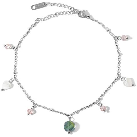 OAIITE Ankle Bracelet 14k Gold Plated Stainless Steel Double Layer Chain with Agate Beads Durable Anklets for Women Cover
