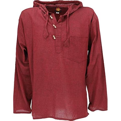 GURU-SHOP Camisa Nepal Sudadera Hippie Goa Burdeos Algodón Tamaño XL Cover