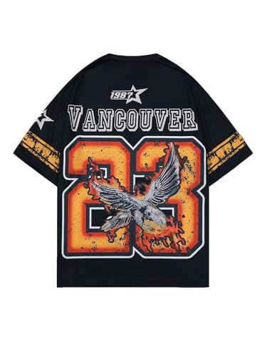 WDIRARA Men's Eagle Letter Graphic Street T Shirt Oversized Short Sleeve Crewneck Tee Top