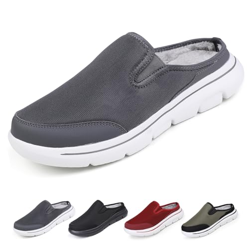 Women's Mesh Plush Slip-on Walking Mule Shoes Comfort Warm Plush Lining Lightweight Non-Slip Casual Flat Sneakers Winter Slippers Indoor Outdoor for Men and Women