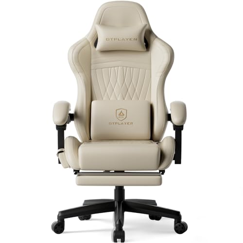 GTPLAYER Gaming Chair with Speakers & Footrest, Ivory