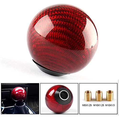 Top10 Racing Carbon Fiber Style Gear Shift Knob Universal Shifter Knobs With 3 Adapters Stick Shifter Round Ball Red #TOP2