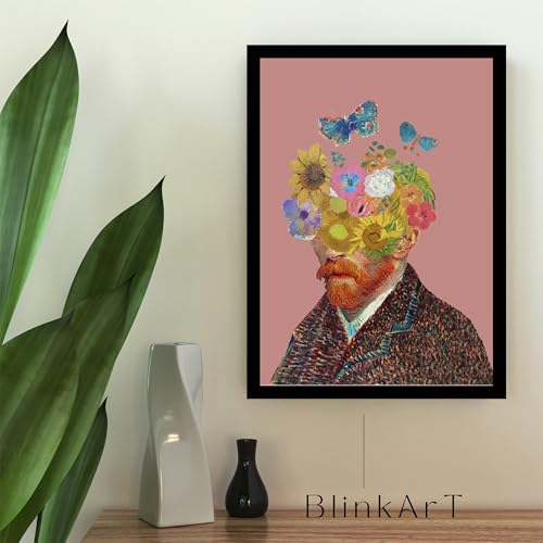 Image of BLINKART Van Gogh with Flower head Pink Wall Art Painting Print Design Aesthetic Wall Decor Photo ArtWork Frame Decoration Hanging For Home Bedroom Living Room Office Wall Decor (13 * 10 inches) T002