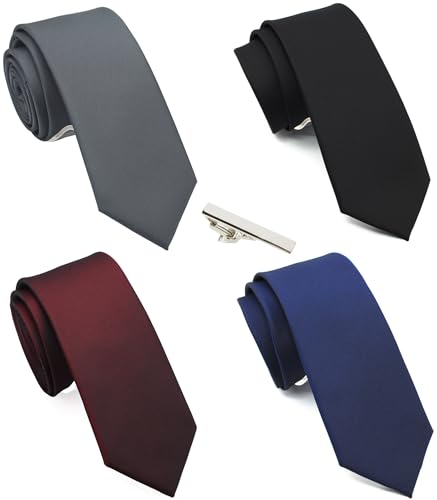 Image of Skinny Solid Ties for Men, 2.5 inch Slim Plain Neckties 4-Pack