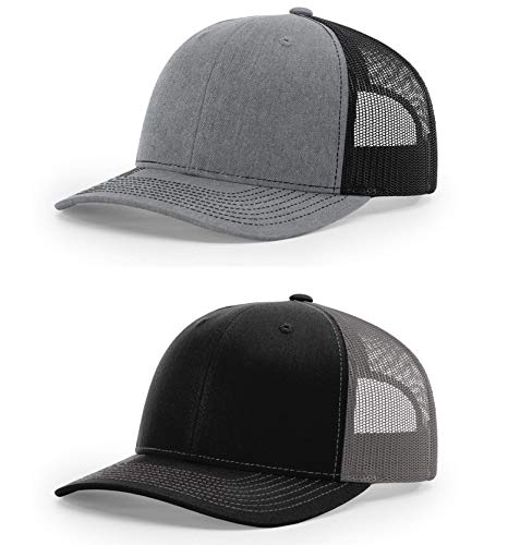 Richardson 2-Pack 112 Trucker OSFA Baseball HAT Ball Cap (Heather Gray/Black & Black/Charcoal)
