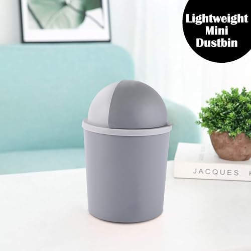 Image of Heart Home Pack of 3 Portable Small 1 Ltr Table Dustbin for Home & Office with Lid & Pedal | Lightweight Mini Dustbin for Kitchen /Bedroom - Ideal for Desk & Countertops | Light Grey