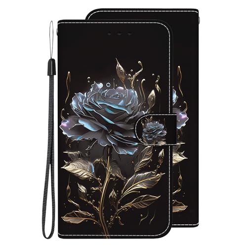 VQWQ Cuero Funda Compatible with OPPO A77 5G 4G, Impresión Flore con Cordón Flip Cover Billetera, Funda Cartera para Tarjetas Plegable Cierre Magnético Casa for OPPO A77 5G 4G [XT1] -Black