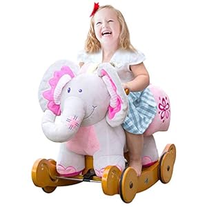 labebe Baby Schaukelpferd Holz mit Räder, 2-in-1 Schaukelpferd Elefant&Schaukelpferd Rosa für Baby 1-3 Jahre Alt, Kleinkind Schaukel Baby/Schaukelpferd Pink/Spielzeug Schaukel/Schaukeltier Musik