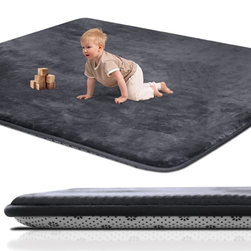 Image of Large Thick Baby Play Mat for Floor,Padded Foam 59x79 Playpen Mat, Soft Support&Plush Feel Nursery Rug,Non Slip for Toddler,Infants,Kids Play,Yoga,Baby Crawling,Tummy Time (Dark Grey)