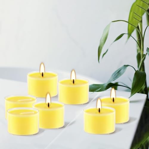 Image of 100 Pack Clear Tea Lights Candles Bulk, Summer Citronella Candle Outdoor and Indoor, for Birthday Emergency Home Garden(8 Hour, Yellow)