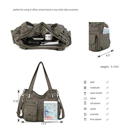 Image of Purses Women Handbags Large Double Zipper Multi Pocket Washed Shoulder Bags Purse with compartments Designer
