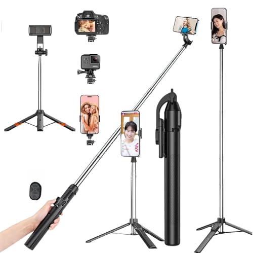 Image of 68-Inch Extra-Long Selfie Stick Tripod with Wireless Bluetooth Remote, 360 Rotation, Reinforced Stand, Extendable Phone Holder for iPhone 13 /14 /15 /16 Pro, Samsung, GoPro, Vlogging & YouTube