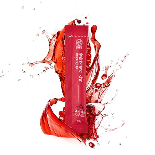 MYEONGWON Pomegranate Ginseng Collagen Jelly Sticks 280g | Korean Red Ginseng & Granatapfel | Fischkollagen mit Vitamin C | Inner Beauty Jelly Sticks 20g x 14