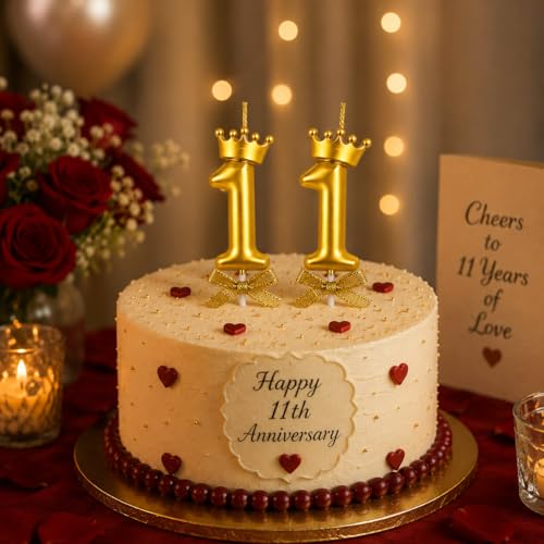 Image of Premium Gold Crown Number 11 Candle for Birthday & Anniversary Cake Decoration | Metallic Gold Cake Topper Candle for Kids Boys Girls Party Celebration, 2 pc