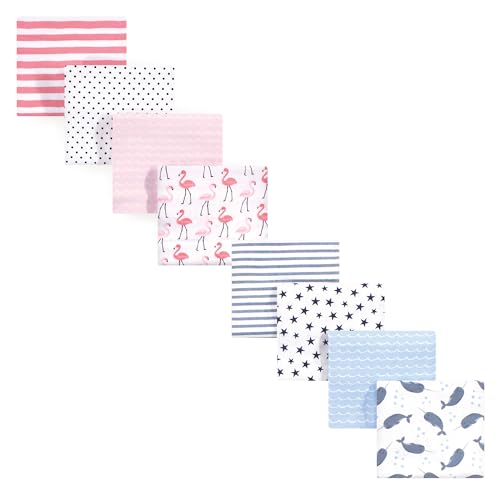 Image of Hudson Baby Unisex Baby Cotton Flannel Receiving Blankets Bundle Set, Flamingos Narwhal, One Size