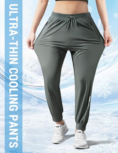 Image of Venzina Women's Lightweight Quick-Dry Icy Cool Straight Pants with Ankle Print, Athletic Breathable 4-Way Stretch Trousers for Gym, Running, Yoga & Casual Wear M-XXL
