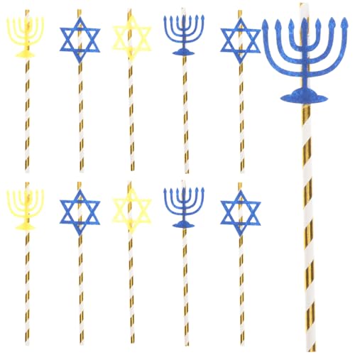 20 pitillos de papel para fiesta Hanukkah multicolor miniatura 1