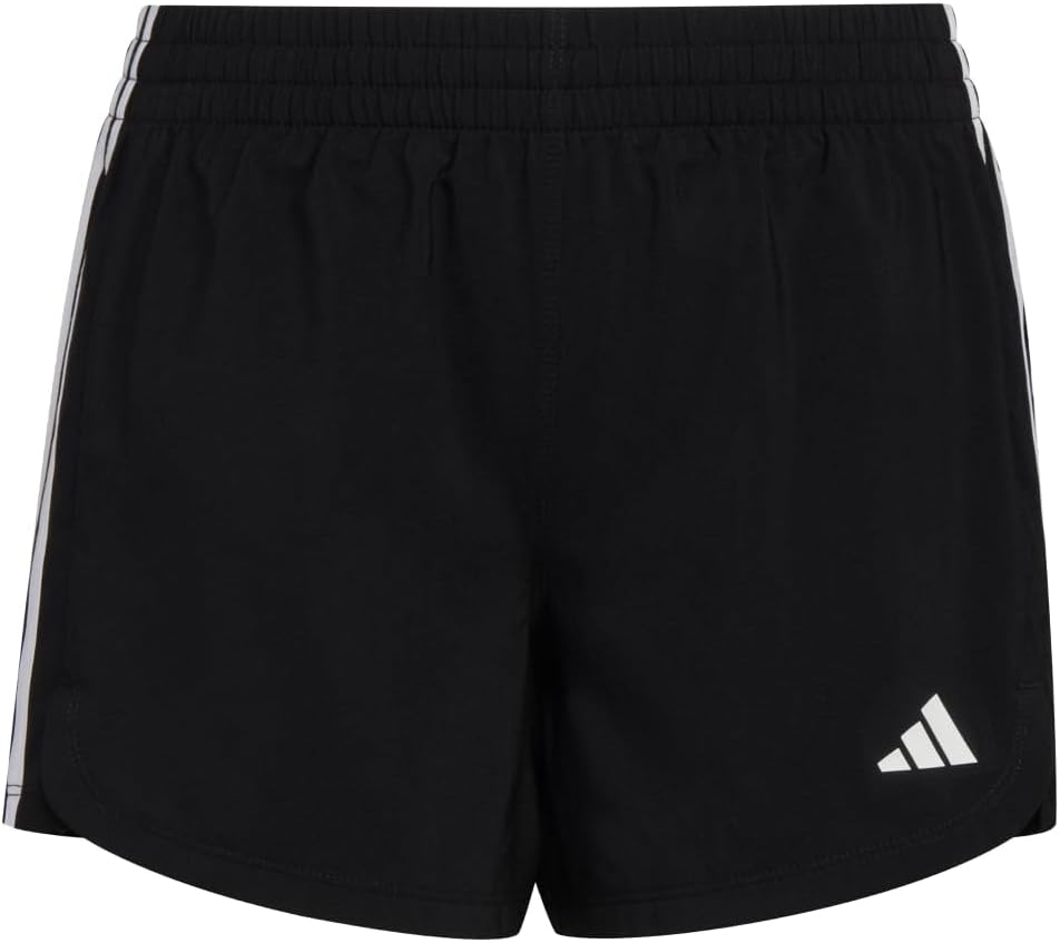 adidas Girls' Elastic Waistband Woven Pacer Gym Running Shorts, Black, Small