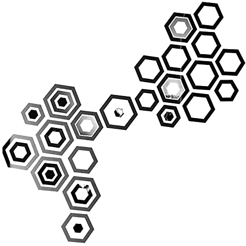 MicButty Pegatinas de pared para espejo, 36 unidades, autoadhesivas, para espejo, acrílico, hexagonal, para habitación de los niños, dormitorio, sala de estar (negro, 200 x 230 mm) Cover