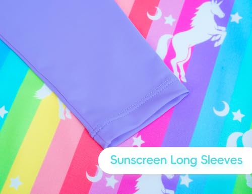 Image of Girls Swimsuit Long Sleeve Rush Guard Bathing Suit Swimwear with Bikini Bottom Sun Protection