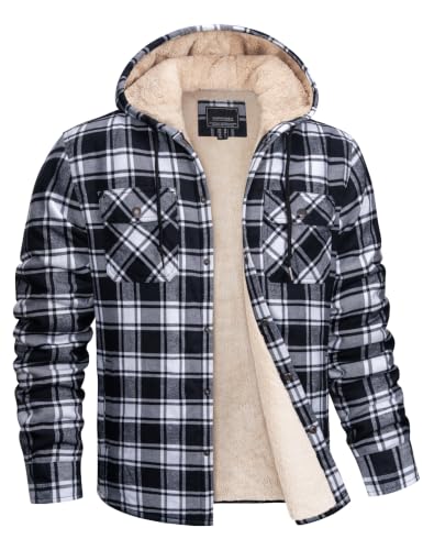 Image of MAGNIVIT Men's Flannel Jacket Plaid Fleece Button Hoodie Jackets Shirt | pure cutton,5 pocket,adjustable drawstring hood,casual,work,outdoor