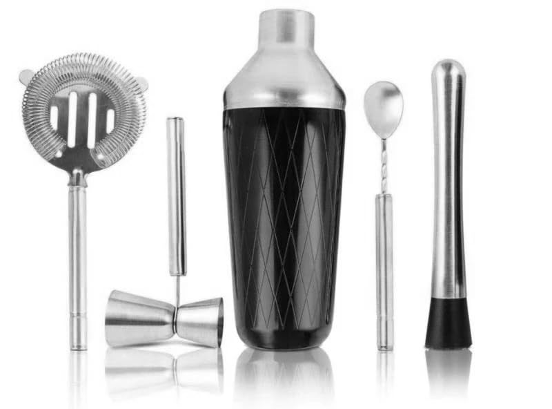 Shaker per Cocktail Acciaio Inox, Set Da Bar Con Shaker For Cocktail E Accessori: Kit Misurino Cucchiaio Mescolare, Colino Pestello(Silver)