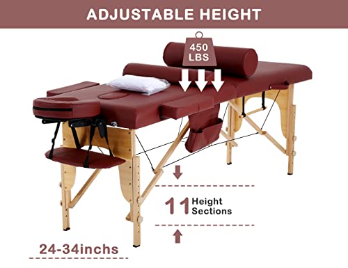 Massage Tables Portable Lash Bed 73 inch Tattoo Table, Height Adjustable Portable Spa Bed, 2 Folding Chiropractic Table w/Carry Case/Face Cradle/Hand Pallet/Towel Hanger/Oil Pouch/Sheet/2 Bolster