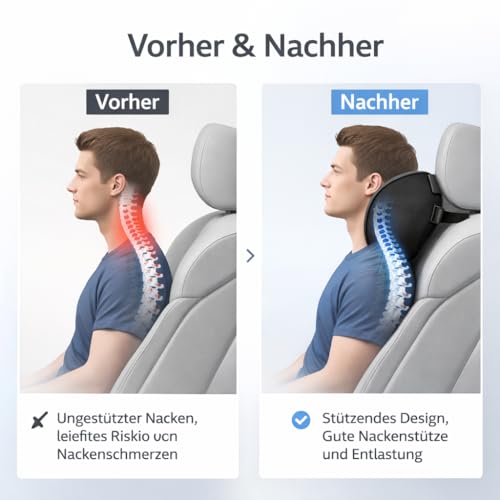 Generisch 2-Pack Auto Nackenkissen, Weichheit Auto Kopfstütze Kissen zum Fahren mit verstellbarem Riemen, 100% Memory Foam und atmungsaktiver Abnehmbarer Abdeckung (Black)