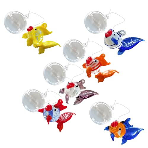 Obotsnoi Assortiment De Poissons en Verre Bulle Suspendue Accent Sentiment 6 Pendentifs Charme D'aquarium Décoration Aquarium Pendants pour Décors Flottants en Verre Flottants