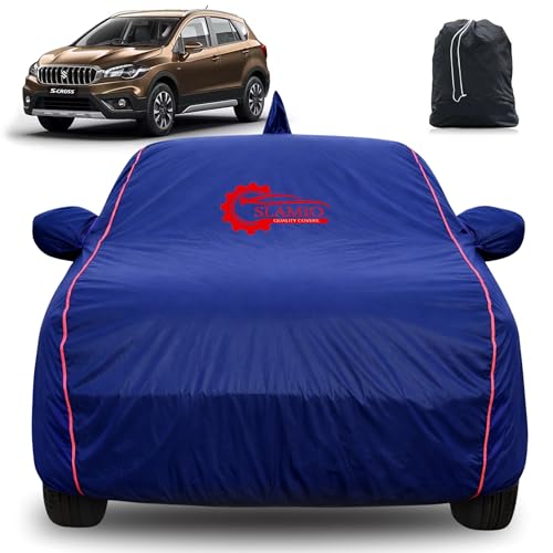 Image of 100% Waterproof Car Cover for Maruti S-Cross 2017-2019 | All-Weather, Dustproof & UV Protection | Heavy-Duty 3-Layer Fabric | Custom Fit with Mirror & Antenna Pocket | Navy Blue