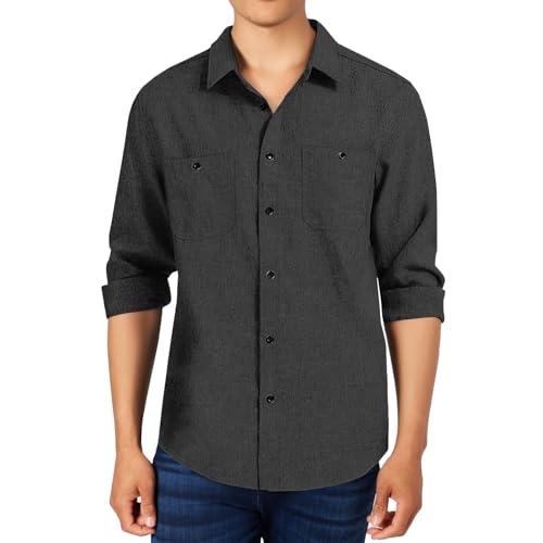 Chemise à manches longues homme grise à double poches boutonnées idéale pour le bureau