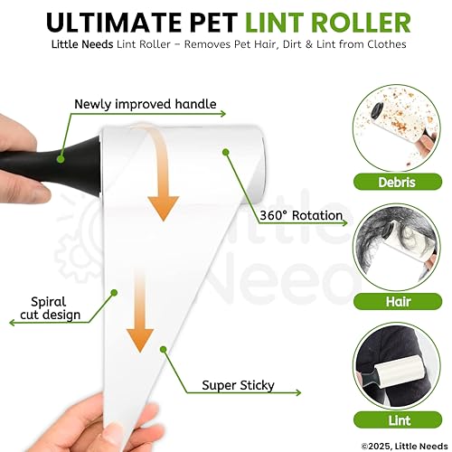 Image of Pet Hair Remover Lint Roller with Handle and 5 Refills (360 Sheets) I Reusable Easy-Tear Roller I Pet Hair Remover for Clothes, Sofa, Furniture, Coats, Car Seats, Carpets, Fabric