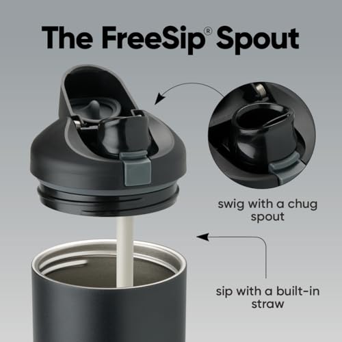 Image of Owala FreeSip Tumbler Insulated Stainless Steel Water Bottle with Built-in Straw and Side Handle, For Travel, Work, School, and Sports, 40oz, BPA Free, Leak Proof, Very, Very Dark