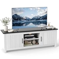 COSTWAY TV Stand for TVs up to 65 Inches, Wooden TV Cabinet Media Entertainment Center with 2 Doors and Storage Shelves, 145cm Modern TV Unit Console Table for Living Room Bedroom (Black+White)