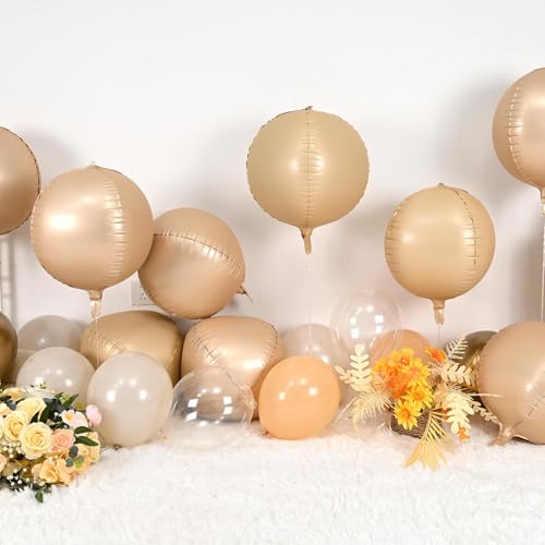 Image of 9 Pcs Cream Round Foil Balloons,22 Inch Beige Round Balloons