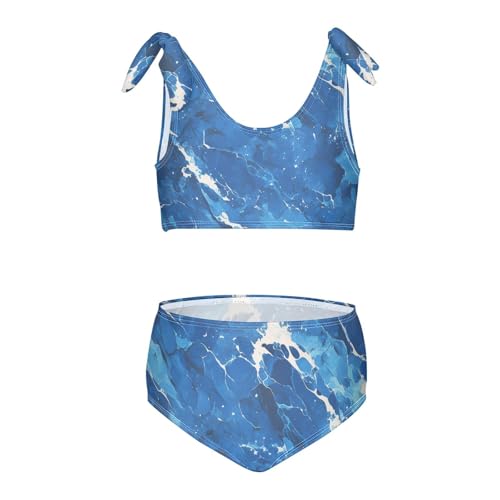 KLL Dark Blue Marble Girls' Two Piece Bikini Sets Beach Swimsuits Swimming Suits Adjustable Strap