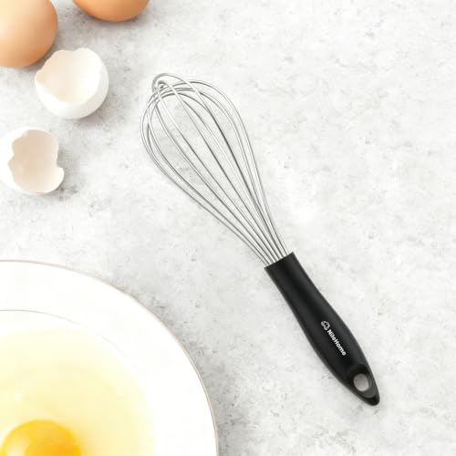 Image of NileHome Silicone Whisk 10 inch, Kitchen Whisk Kitchen Wisk Wire Whisks for Cooking, Whisking, Blending, Beating, Stirring-Black Silver