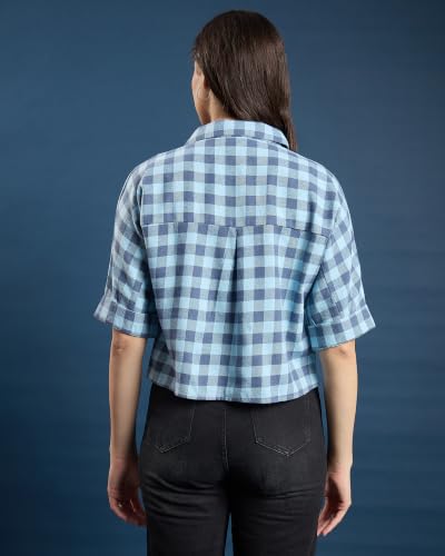 Image of Chimpaaanzee Women Checks Half Sleeve Crop Shirt
