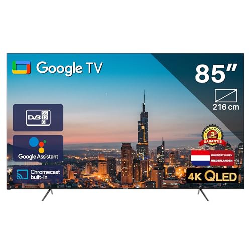 TEEVIEW Google Smart TV | QLED 4K UHD | 85'/216cm | Frameless Design | Tripple Tuner DVB-T/T2/S/S2/C | HDMI x3, USB x2, CI+ | Sprachsteuerung & Streaming-Apps | In Eindhoven montiert | TV85QQG-EU