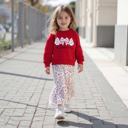 Kids Toddler Baby Girl Christmas Outfit Bow Christmas Tree Sweatshirt Bell Bottom Flared Pants Set 2Pcs Xmas Clothes2
