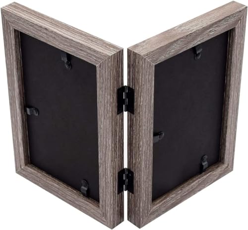 Frametory, 4x6 Double Picture Frame Hinged Photo Frames Two Folding Frame Desktop Glass Frame Vertical (Gray, 4x6 Double)
