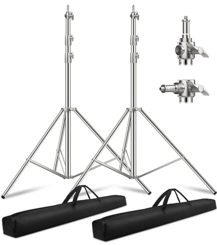 2 Pack 9.2ft/110'' Stainless Steel Light Stand, Sdfghj Heavy Duty Photography Light Stand Tripod with 1/4'' to 3/8'' Screw Adapter for Strobe Flash, LED Ring Light, Monolight, Softbox, Speedlight