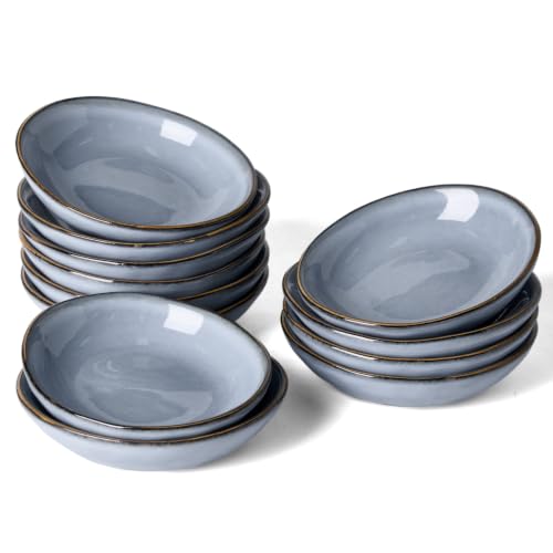 famiware Ceramic Soy Sauce Dish, 2.1oz Dipping Bowl Set of 12, Blue