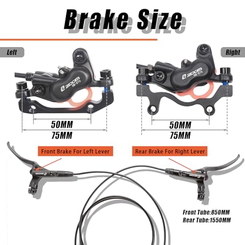 Image of BUCKLOS 4-Piston MTB Hydraulic Brake Set, Front 800mm Rear 1400mm Hydraulic Disc Brake Kit for MTB(Pre-Bled, Included Original Pads)