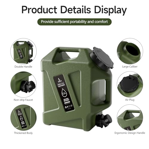 3.2GAL Camping Water Jug, Portable Water Storage Container with Spigot, Leak-Proof Lid & Dual Handles, Outdoor Water Tank for Camping, RV, Emergency Preparedness - Image 4
